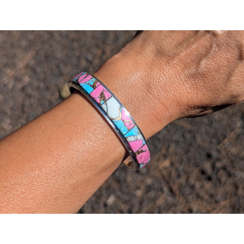 Handmade And Signed Navajo Cotton Candy Turquoise Cuff Or Bracelet 6.5"